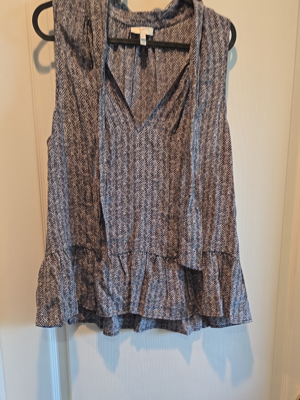 Joie Black and White Herringbone Ruffle-Hem Camisole